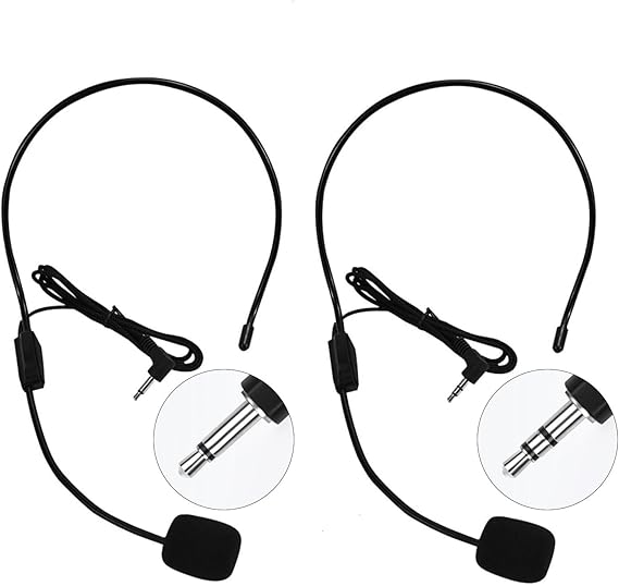 Set of 2 Headset Microphone, Flexible Wired Boom for Voice Amplifier,Teachers, Speakers, Coaches, Presentations, Seniors and More