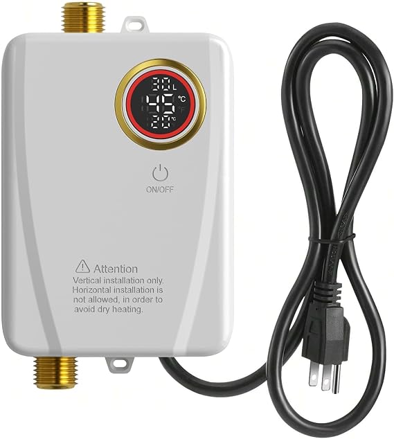 Tankless Water Heater Electric 110V, 3000W Instant Portable On-Demand Hot Water for Sink, RV Kitchen, Camping, Digital Display (White), Lower Flow = Higher Heat