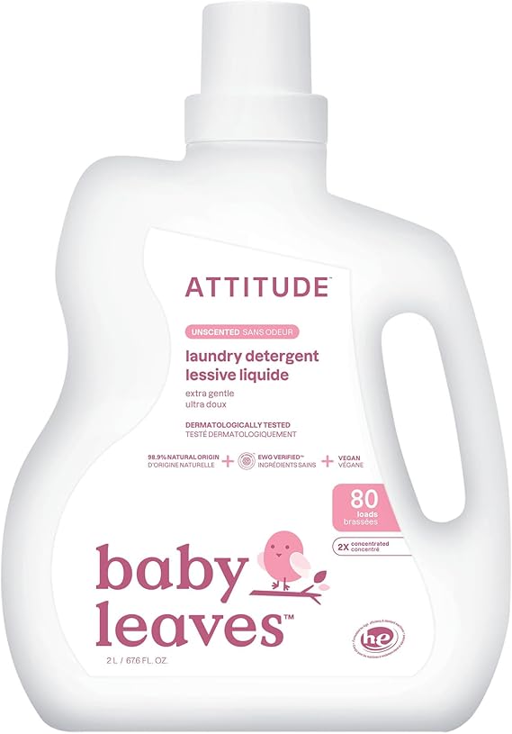 ATTITUDE Baby Laundry Detergent, Dermatologist Tested, Unscented, 80 Loads