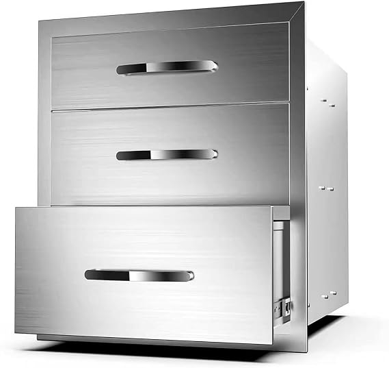 Outdoor Kitchen Drawers Stainless Steel, BBQ Drawer Inserts for Built-in Patio Grill Station, Triple Drawer, 16''W x 21''H x 23''D