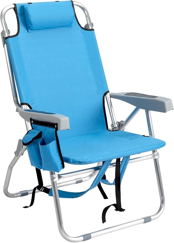 Beach Chair Folding Portable Sand Chair with Heightened Oxford Cloth Silver White Aluminum Tube,Blue