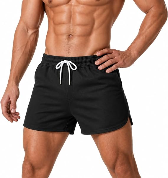 Men’s Running Shorts Quick Dry Athletic Gym Shorts Lightweight Breathable Workout Training Marathon Sports Shorts with Side Pockets and Towel Loop