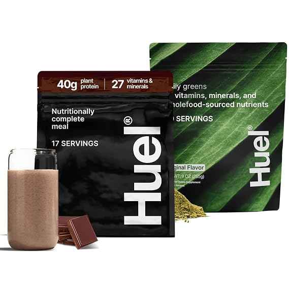 Huel 2-Pack | Black Edition Chocolate + Daily Greens Original | Nutritionally Complete Meal Replacement + Superfood Greens Powder