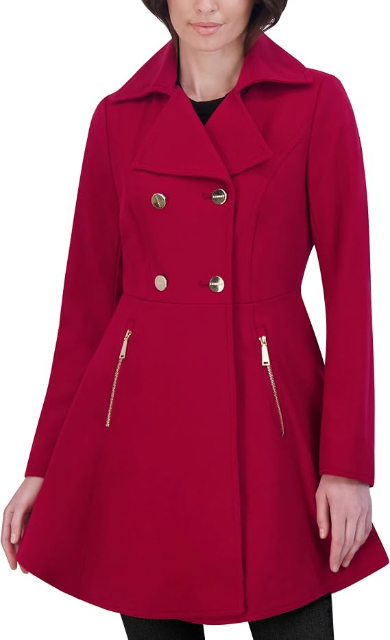 Laundry by Shelli Segal Women's Double Breasted Melton Fit and Flare Wool Coat