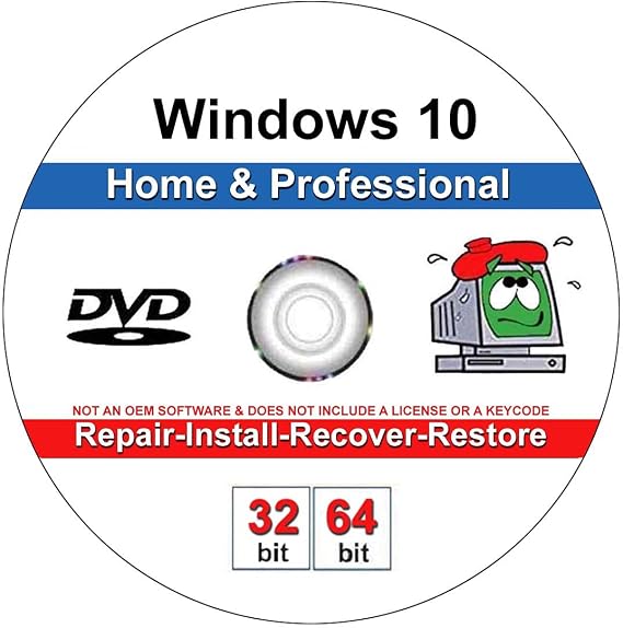Planet 12 Compatible with/Replacement for Windows 10 Home and Professional 32/64 Bit Repair, Install, Recover & Restore DVD