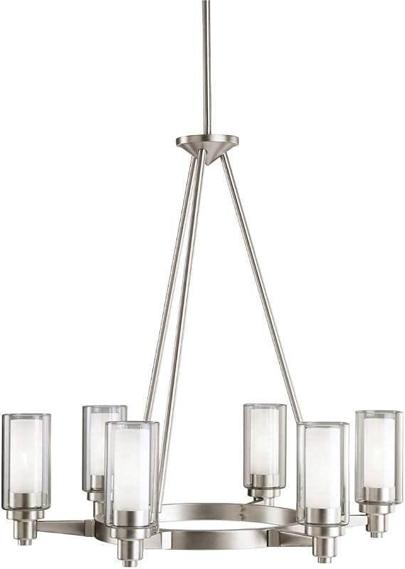 Kichler Lighting Circolo 26.5" 6 light Round Chandelier with Clear Outer and Satin Etched Inner Cylinders Brushed Nickel