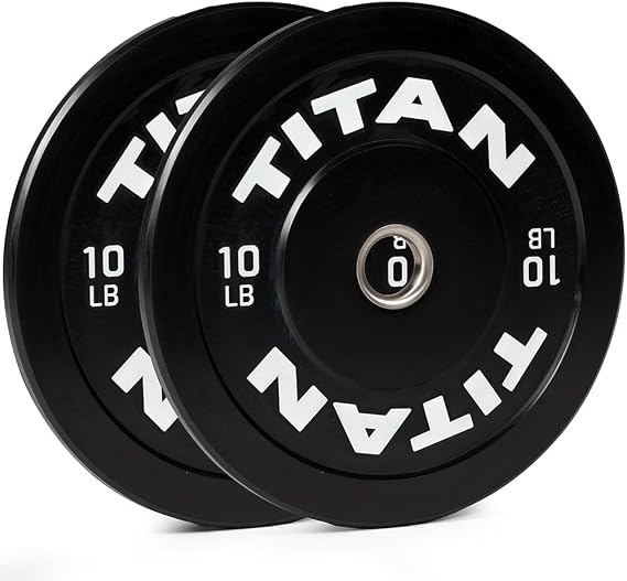 Titan Fitness Economy Series Black Olympic Bumper Plates, Durable Rubber Exterior with Steel Core, Weightlifting and Strength Training Weight Plate