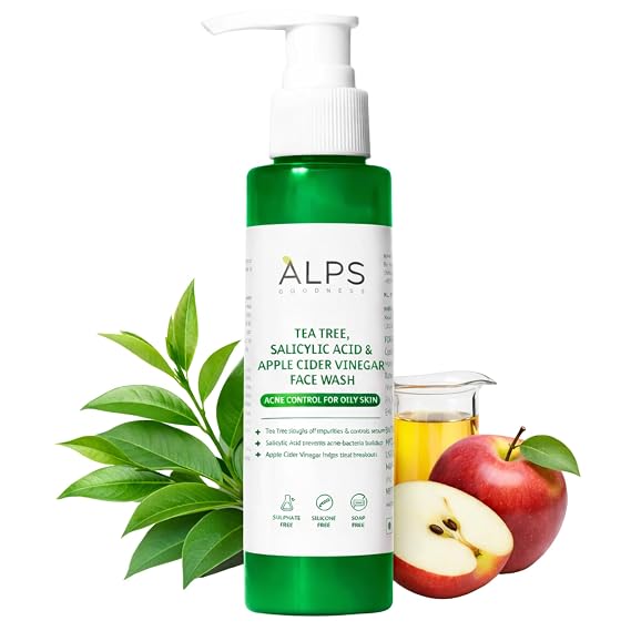 Alps Goodness Tea Tree & Salicylic Acid Face Wash with Apple Cider Vinegar | Deep Cleansing Face Cleanser for Oily & Blemish Prone Skin | Helps Remove Excess Oil & Impurities | 3.38 Fl Oz (100ml)