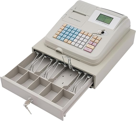 Cash Register for Small Businesses with Scanner, Electronic Cash Register with Cash and Coin Drawer Electronic Pos System Cash Register for Retail, 48 Keyboards, LCM & LED Display
