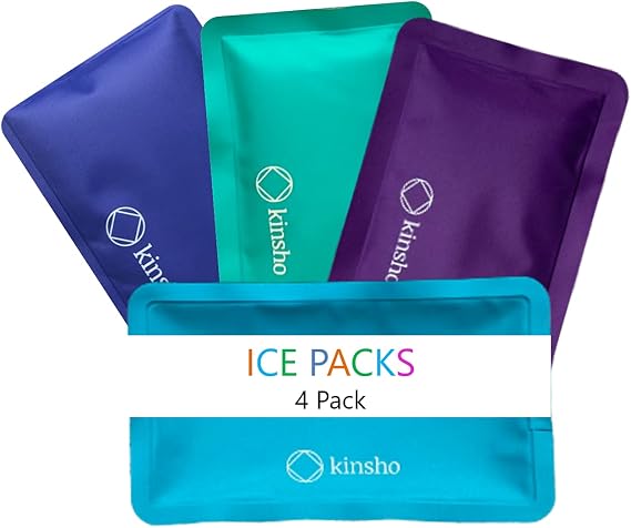 Large Ice Packs for Lunch Box, Bags, Bento Boxes, 4 Pack, Slim Soft Reusable Refreezable Pouches for Kids Boys Adults, Travel School Work Camping, Long Lasting Cold, Flexible | Blue Purple Aqua Teal...