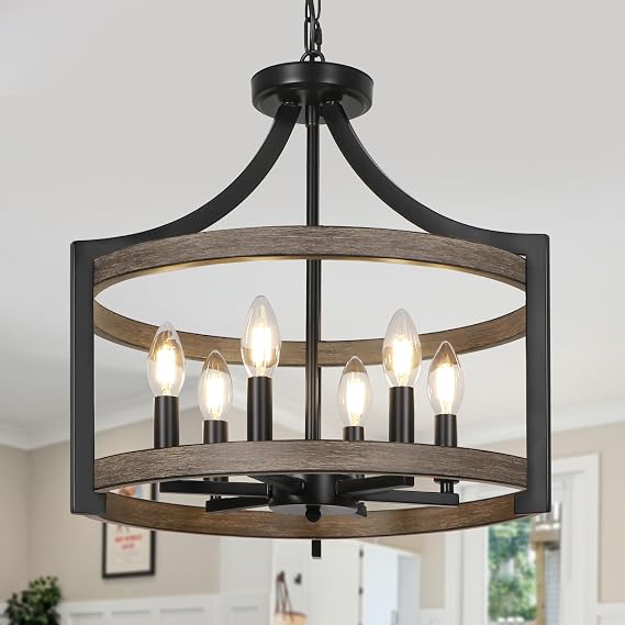 6-Light Black Farmhouse Chandelier, Rustic Metal Lantern Chandelier [Energy Class A]