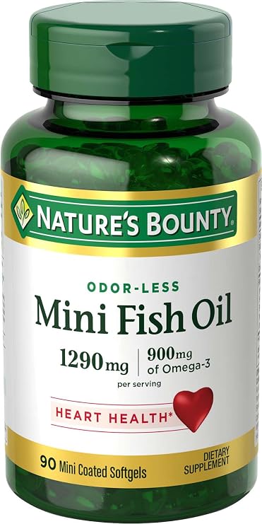 Nature's Bounty Mini Fish Oil Softgels, Burpless Omega 3 Supplements