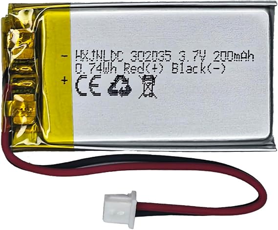 DC 3.7V 200mAh 302035 Rechargeable Lithium Polymer Battery, Suitable for DIY 3.7-5V Electronic Products with Built-in 2-Wire Battery Replacement and LED Lights