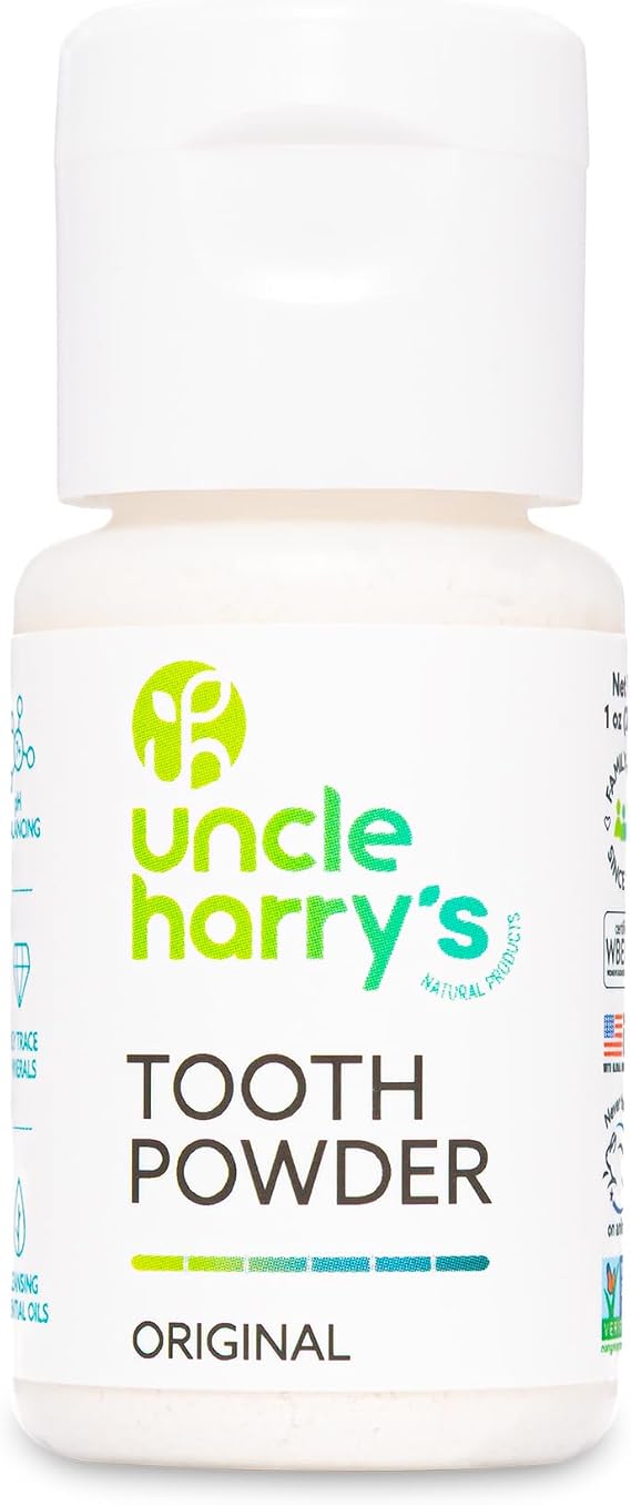 Uncle Harrys Natural Products Tooth Powder, Save Your Teeth and Gums with 100% Natural Ingredients Pure Plant Essences, Fluoride Free, Gluten Free and Vegan, 1 Ounce