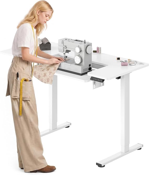 FLEXISPOT Adjustable Sewing Table with Flush Mount Sewing Machine Bed, Sewing Desk with Dual Adjustable Workspace, Electric Sewing Machine Table for Quilting, Crafting, Tailoring and Home Studio Use