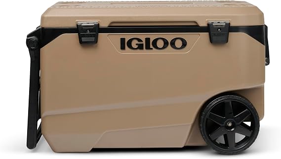 Igloo Cooler Box, 27.5 gal 85 L MAXCOLD LATITUDE 90 ROLLER 35160 Brown, Large Capacity, Cooler Box with Casters, Cooler Box, Outdoors, Club Activities, Baseball, Competitions, Sports, Camping, BBQs