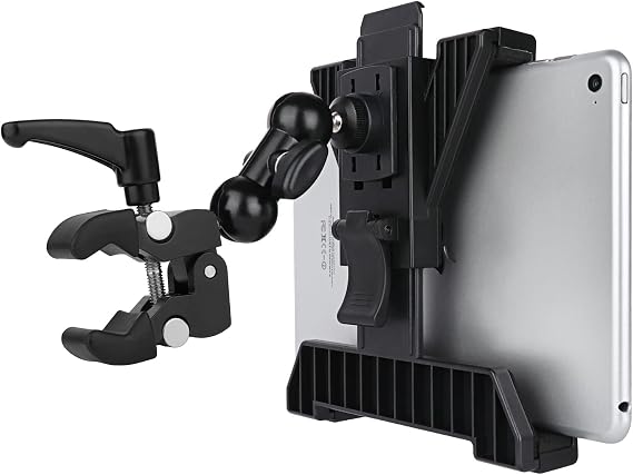 iTODOS Tablet Holder for Spin Bike, Stroller,Treadmill,Golf Cart, Wheelchair,Stationary Bike,Microphone Stand, Adjustable 7~11" Tablet Clip Fits iPad,Samsung Galaxy Tab, Google Nexus, Fire HD and GPS