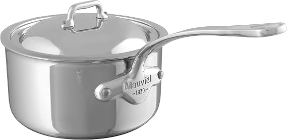 Mauviel M'Cook 5-Ply Polished Stainless Steel Sauce Pan With Lid, And Cast Stainless Steel Handle, 0.8-qt, Made In France