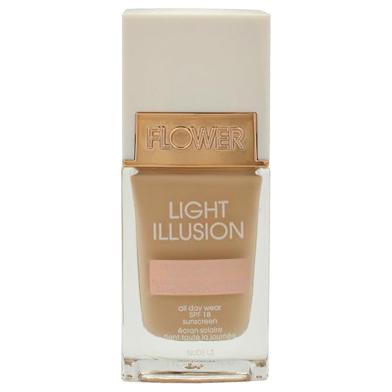 Flower Beauty Light Illusion Foundation with SPF 18 - Liquid Foundation Makeup with Buildable Coverage & Breathable/Lightweight Formula - Natural Complexion (Nude)