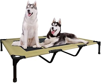 FIOCCO Elevated Dog Bed - Heavy Duty Dog Cot, Washable Raised Pet Bed with Chew Proof Mesh and Metal Frame, Portable Pet Bed for Outdoor Use, Dogs Cot Beds for X-Large Dogs, Agave GreenBlack Mesh