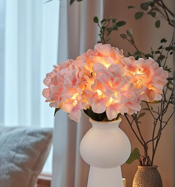 HOMESEASONS LED Hydrangea Flower Light, Artificial Flower Bouquet Lamp, Romantic Lighted Flowers for Bedroom Decor, Home Table Decoration, Gifts for Women, Mother's Day Valentine's Day (Pink)