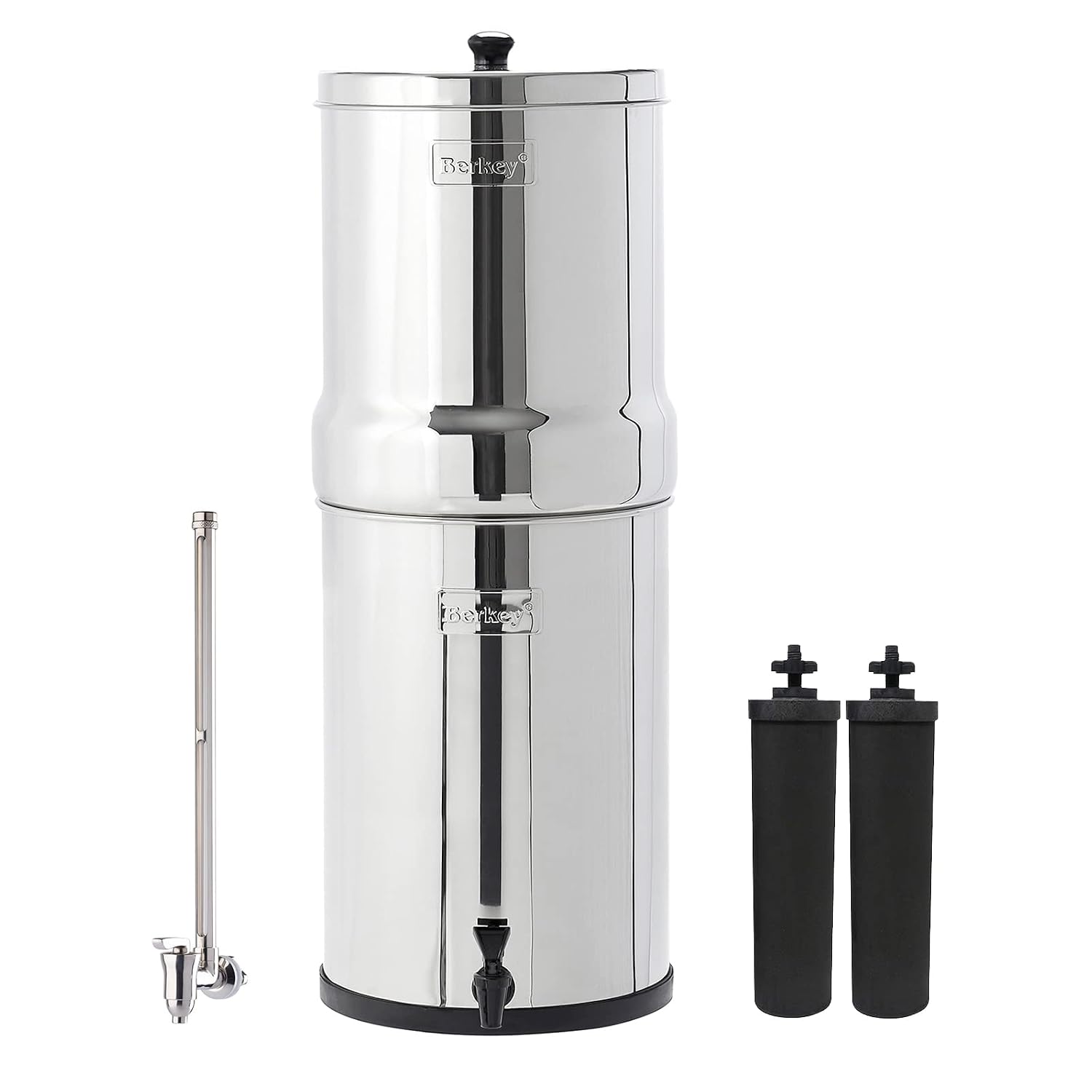 Crown Berkey Gravity Fed Water Filter System with 2 Black Berkey Elements Deluxe 13 Stainless Steel Berkey Water View Plug
