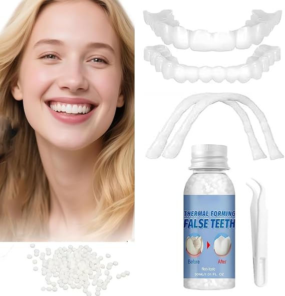 Adjustable Moldable False Teeth, DIY Tooth Replacement Kit, Temporary Veneers Dentures for Women and Men, Upper and Lower Silicone Denture Set, Fix Your Smile in Minutes