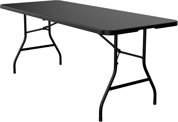 Folding Table 6FT - Heavy Duty Plastic Table with Handle, Foldable&Portable, Fold-in-Half Utility Tables for Outdoor, Dining, Wedding, Events, Indoor, Picnic, Camping, Party, Black