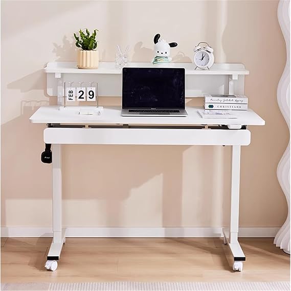 Desk,Electric Standing Desk, Standing Table with Shelves On Top, 120 * 60 cm Height Adjustable Table, Ergonomic Home Office Furniture with Drawers, Wh,White Wei?