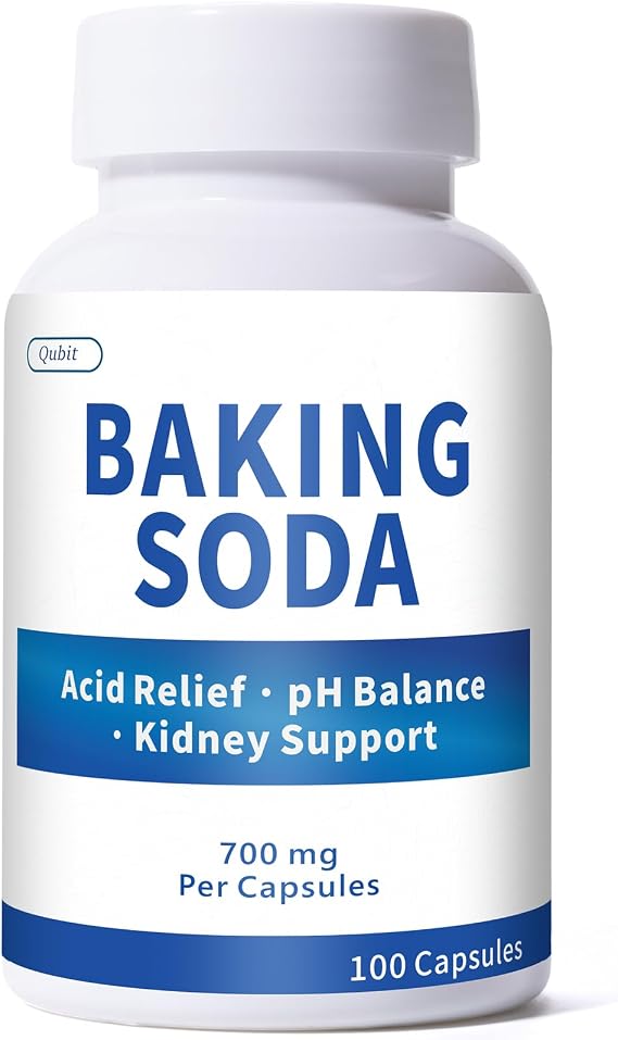 Baking Soda Capsules 700mg Sodium Bicarbonate Supplement | Natural Baking Soda for Acid Reflux Relief, Alkalinity, PH & Kidney Health Easy to Swallow, 100 Capsules