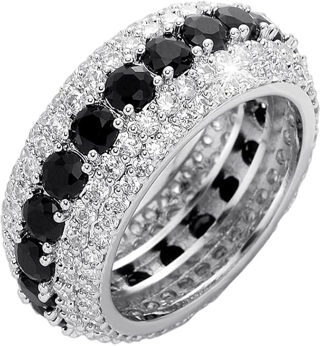 TOPGRILLZ 10MM Rings For Men 14K Silver-Plated 5A+ Cubic Zirconia Iced Out Anniversary Bling Black Band Pinky Mens Rings Fashion