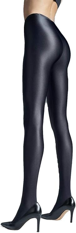 Gatta Womens Shiny Liquid Wet Look Footed Tights | Black Brillant [Made in Europe]