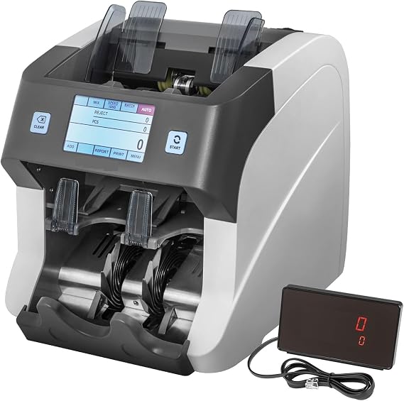 Money Counter Machine Mixed Denominations Note Bill Counter Machine with LED Display 2CIS/UV/MG/MT/DB Counterfeit Detection Serial Number Recording Cash with Value Count
