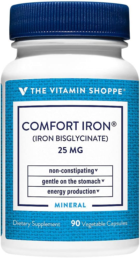The Vitamin Shoppe Comfort Iron 25 MG, Iron Bisglycinate, 90 Capsules