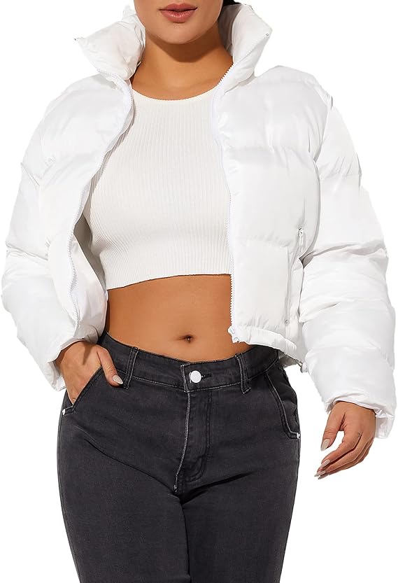 Women's Crop Short Jacket Cropped Puffer Fashion Jackets for Women Warm Winter Lightweight Coat