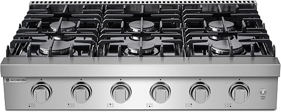 AAOBOSI 36 Inch Gas Cooktop with 6 Burners, Stainless Steel Rangetop