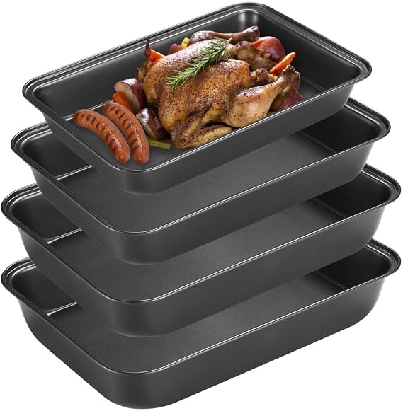 Set Of 4 Non-Stick Oven Trays, Carbon Steel Baking Pans, Roasting Tins With Edges, Dishwasher Safe Rectangle Cookie Sheets For Cooking And Baking