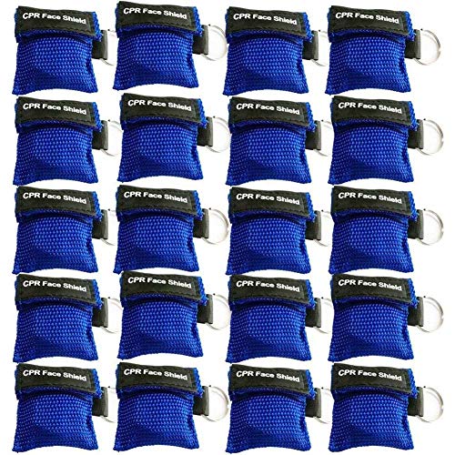 20pcs CPR Face Shield Mask Keychain Ring Emergency Kit CPR Face Shields for First Aid or CPR Training Blue-20