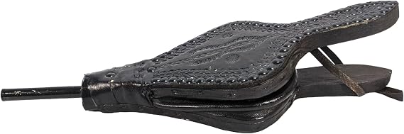 Vintage Moroccan Leather Bellows, Handmade, Approx. 42 x 13 x 19 cm / 17x7", Metal, Leather, Embossed Details