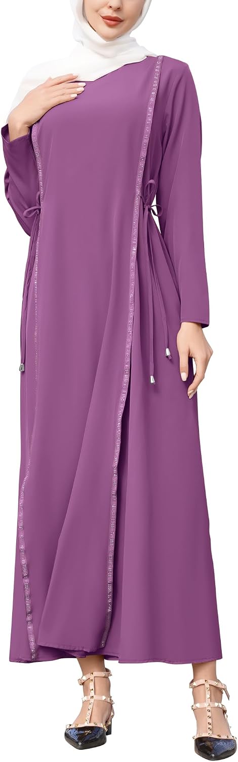 Muslim Abaya Dress for Women Casual Sundress Solid Dubai Kaftan Robe Party Long Sleeve Islamic Prayer Clothing