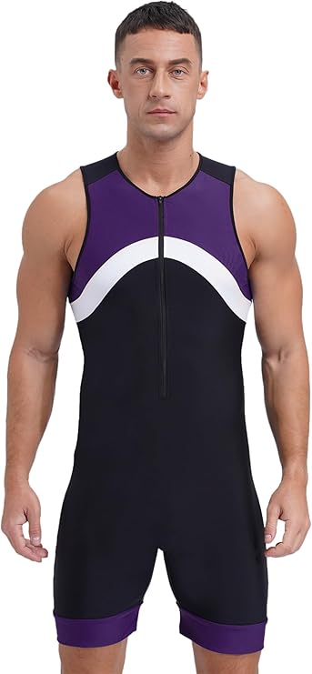 Men's One Piece Sleeveless Surfing Swimsuit Front Zip Shorty Wetsuit Bodysuit Sun Protection Swimwear