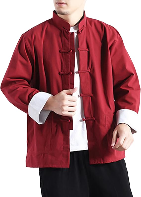 Men's Cotton Linen Tang Suit Shirt | Long Sleeve Chinese Kung Fu Jacket with Frog Buttons | Unisex Retro Tai Chi Blouse