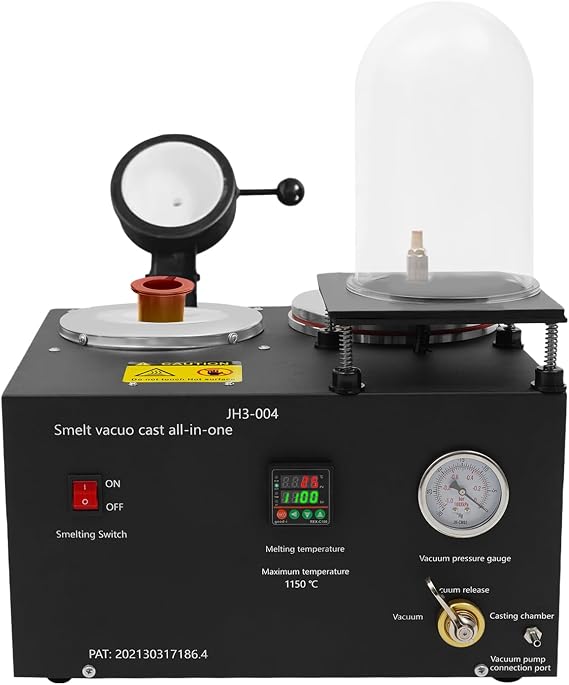 Vacuum Casting Machine, 1500W Cast Vacuum and Melting Machine, Refining Precious Metal Jewelry Casting Tool with Crucible Pliers & Insulated Gloves for Making Gold Nuggets Ingots