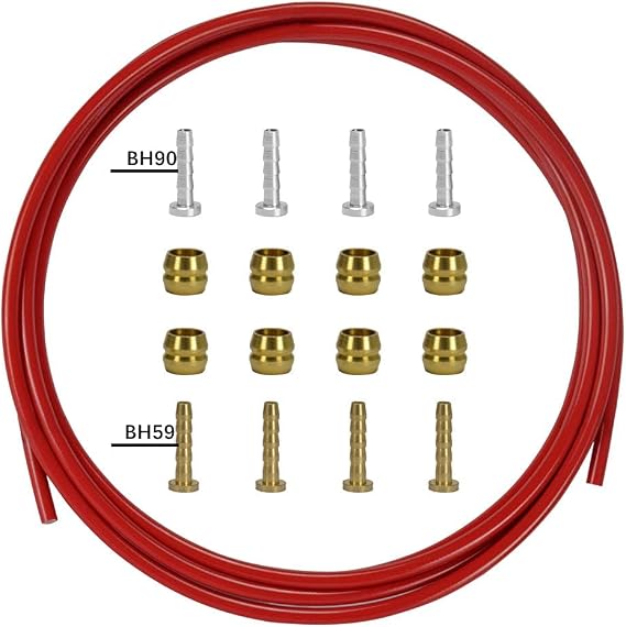 CYSKY Bike Hydraulic Brake Hose Kit 2500mm for Shimano BH59 BH90 Sram Avid System, Included 8 Bike Brake Olive and 8 Brass Connecting Insert (Red)