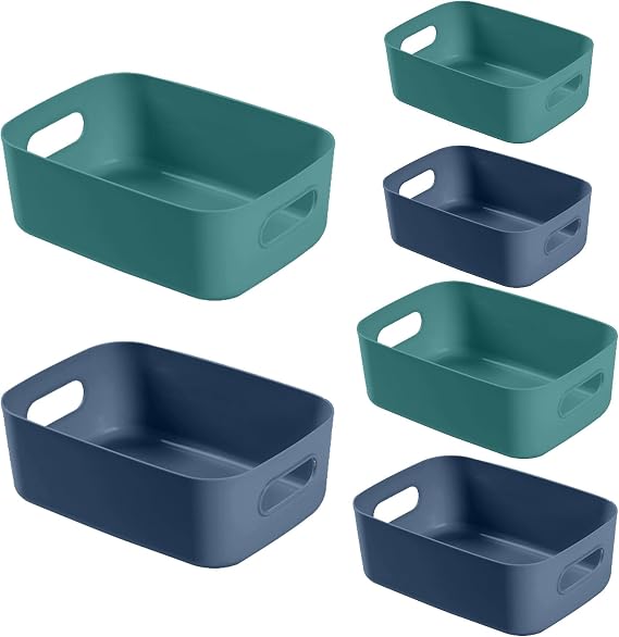 6 Pcs Plastic Storage Boxes Storage Baskets of 3 Sizes