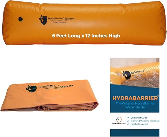 Watershed Innovations Best Sandbag Alternative - HydraBarrier Supreme 6 Foot Length 12 Inch Height - Water Diversion Tube - Light, Re-usable, Eco-Friendly Flood Barrier (Single Unit)
