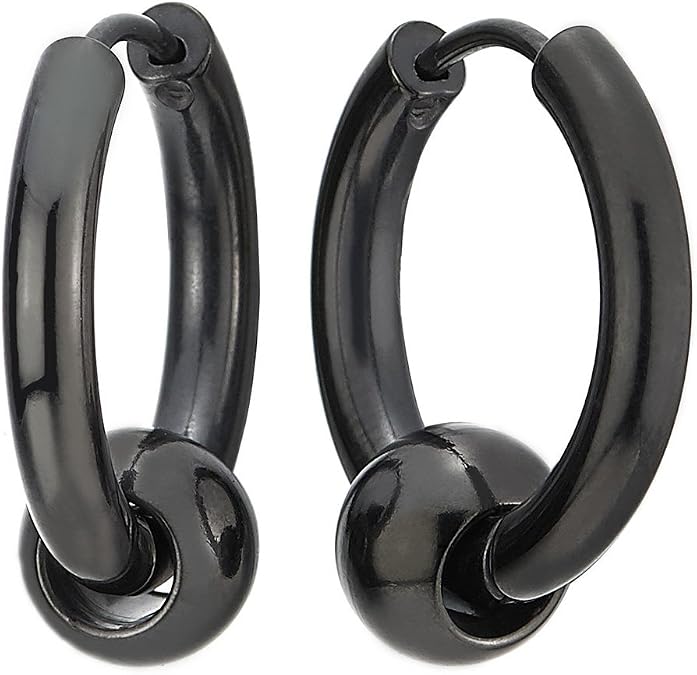 Stainless Steel Circle Beads Huggie Hinged Hoop Earrings for Men Women, 2pc