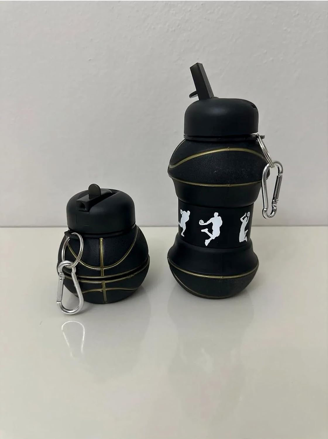 Çocuklar için Katlanabilir içecek şişesi, bulaşık makinesinde yıkanabilir spor şişesi, okul ve spor için, katlanabilir Matara, Sızdırmaz Matara SiyahBasket