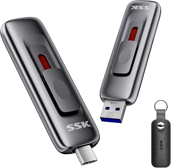 SSK SSD 2TB External Hard Drive,Fast Solid State Thumb-Drive up to 560 MB/s Read Speed Memory Stick with Sliding Dual USB 3.2 Gen 2 FlashDrive USB-C+A for iPhone 15/16/17/Android/Windows/Tablet/TV