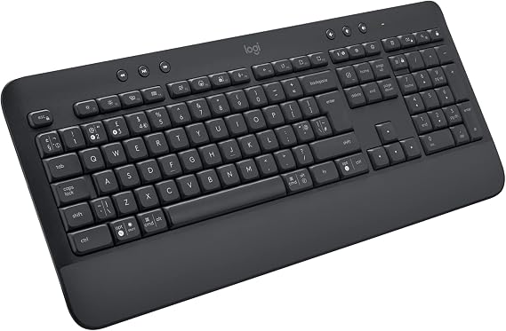 Logitech Signature K650 Wireless Keyboard with Wrist Rest | Full-Size, BLE Bluetooth/Logi Bolt USB, Cushioned Keys, Numpad, Compatible with OS/PC/Windows/Mac, QWERTY UK - Grey